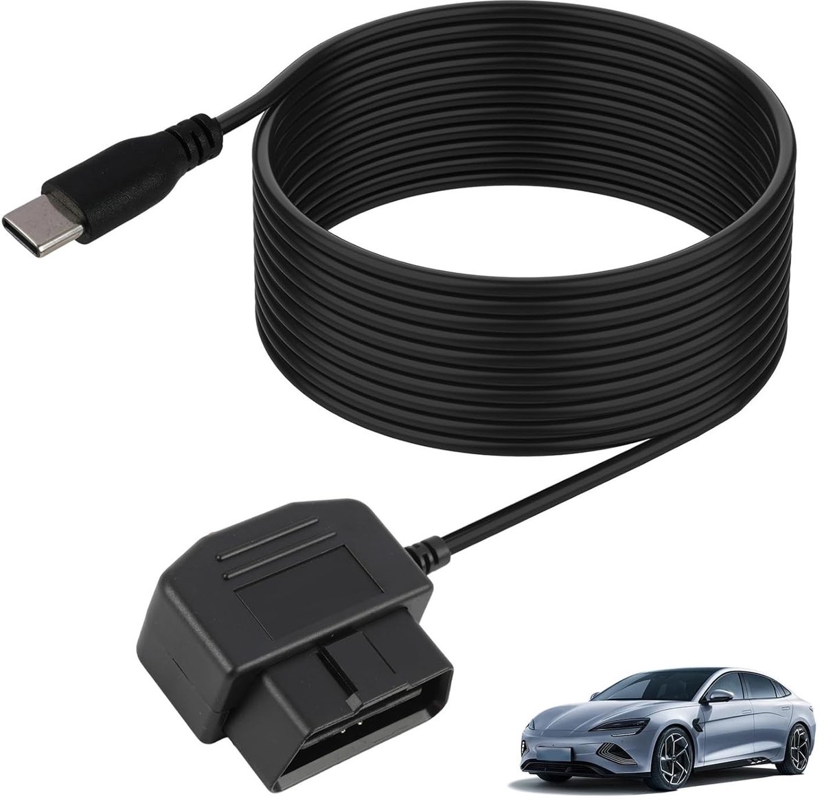 Kabel van 3,5 meter voor OBD2 Dashcam, Type C Adapter voor 24-uurs Bewaking, DVR en GPS Compatibel