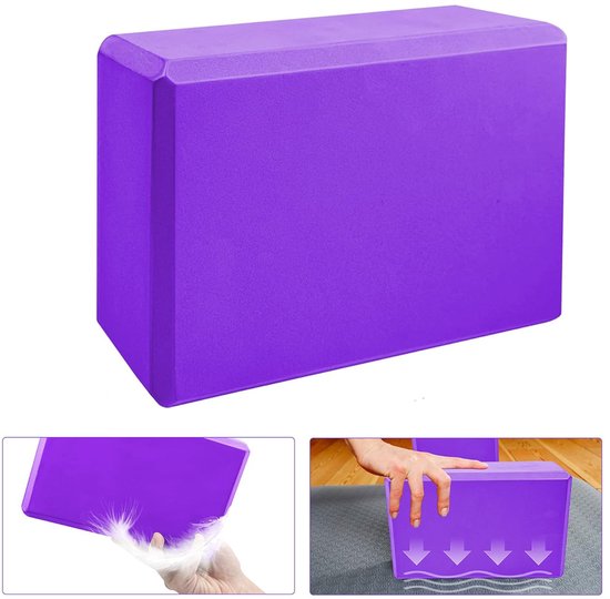 Yogablokken Set - Yoga Blocks - 2 Stuks - Ronde Hoeken - EVA - 23x15x8 cm - Thuis Yoga Oefeningen - Duurzaam & Antislip - Yoga en Pilates - Voor Hoofd, Rug en Heupen - Paars — afbeelding 2