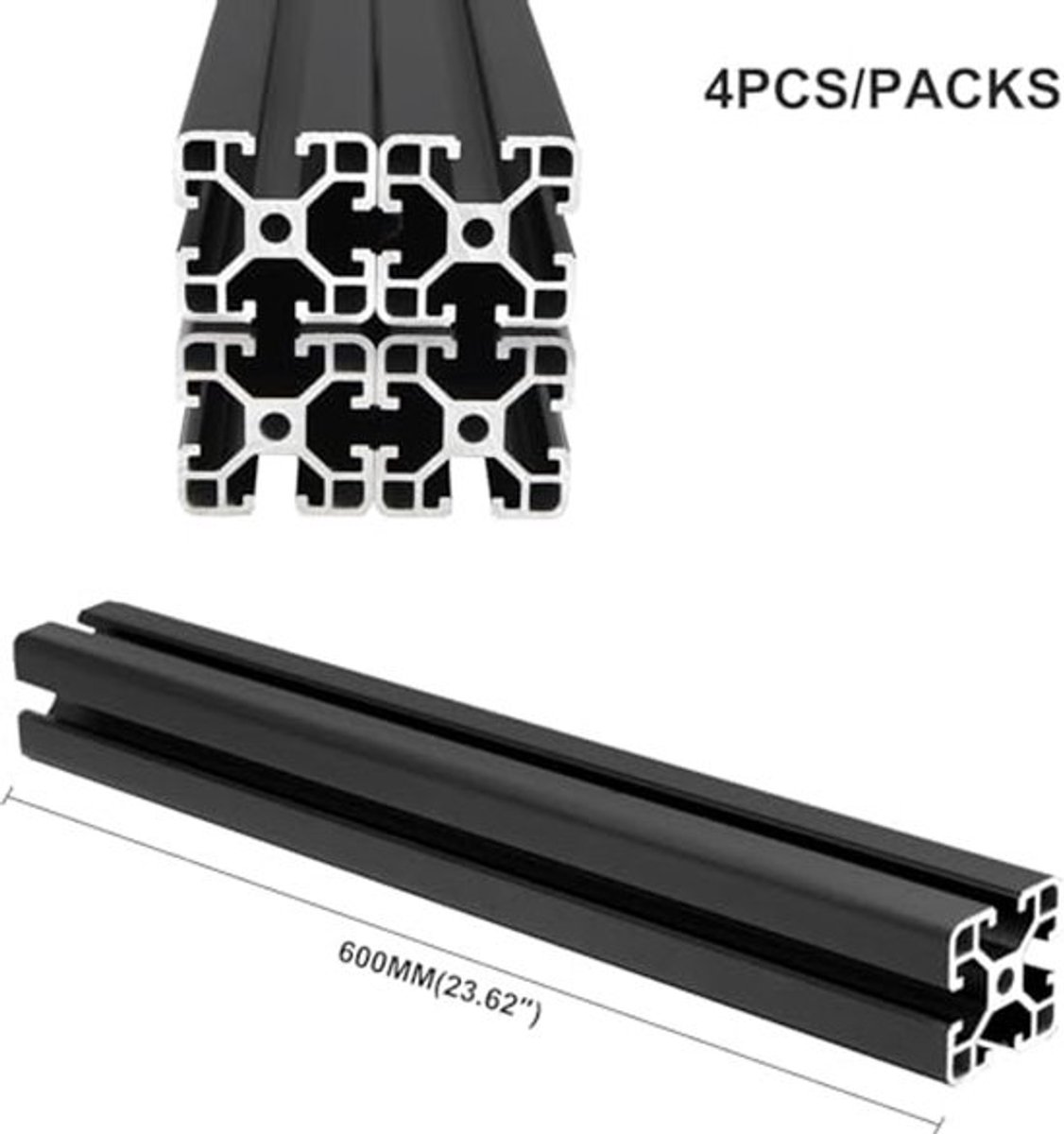 4040 T-Groove Aluminium Extrusie, 600 mm, Zwart, Geëxtrudeerd Aluminium Profiel, 40x40, T-Slot, Europese Standaard, Geanodiseerde Lineaire Rail voor 3D Printers, Accessoires