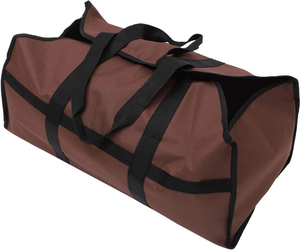 Draagtas voor Brandhout - Opbergzak Houtkachel - Haardhout Vervoeren - Grote Capaciteit - 61x30x25CM - Koffie