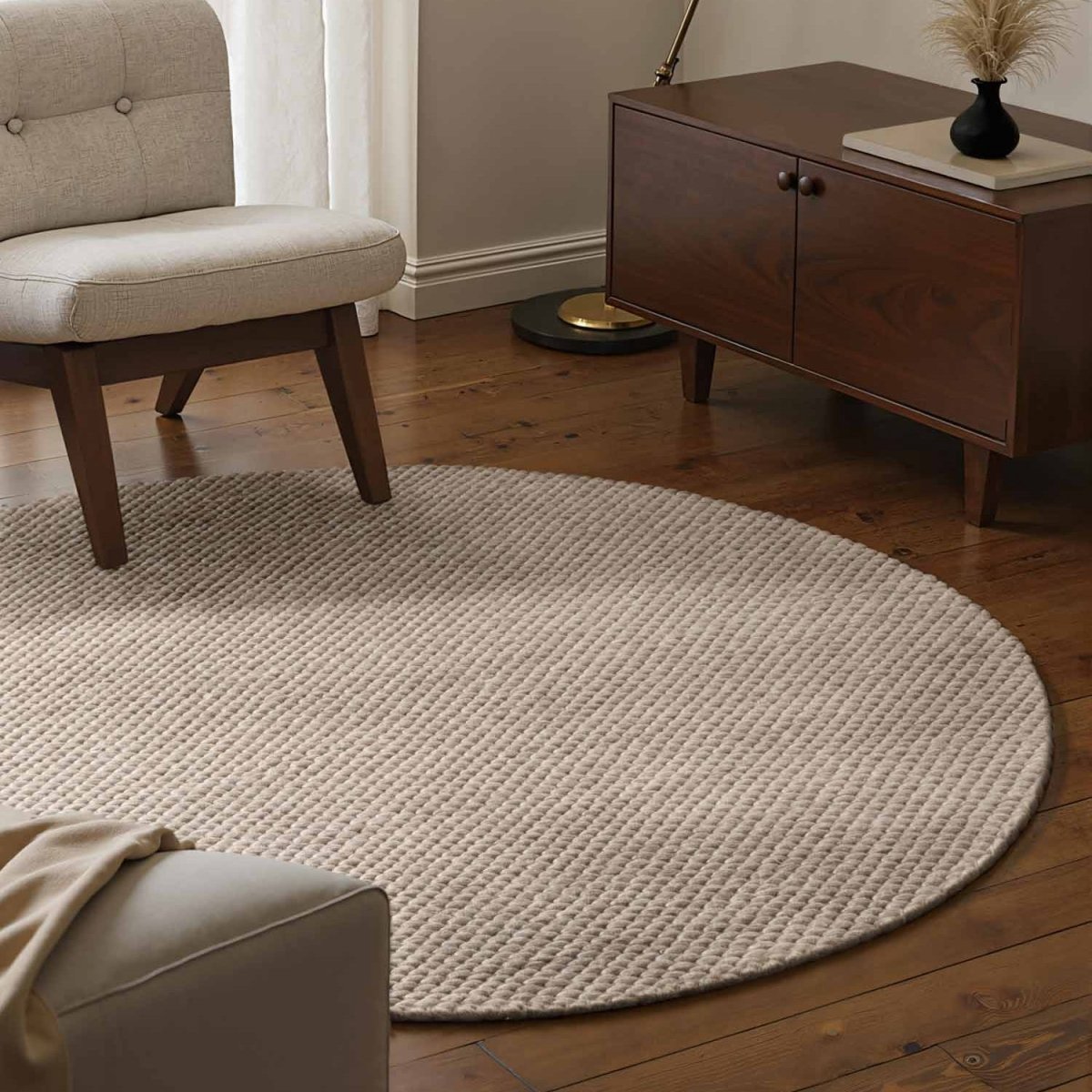 Elle Decoration Lyon rond wollen vloerkleed Beans Naturel/Beige - Rond 200 Ø - (L)