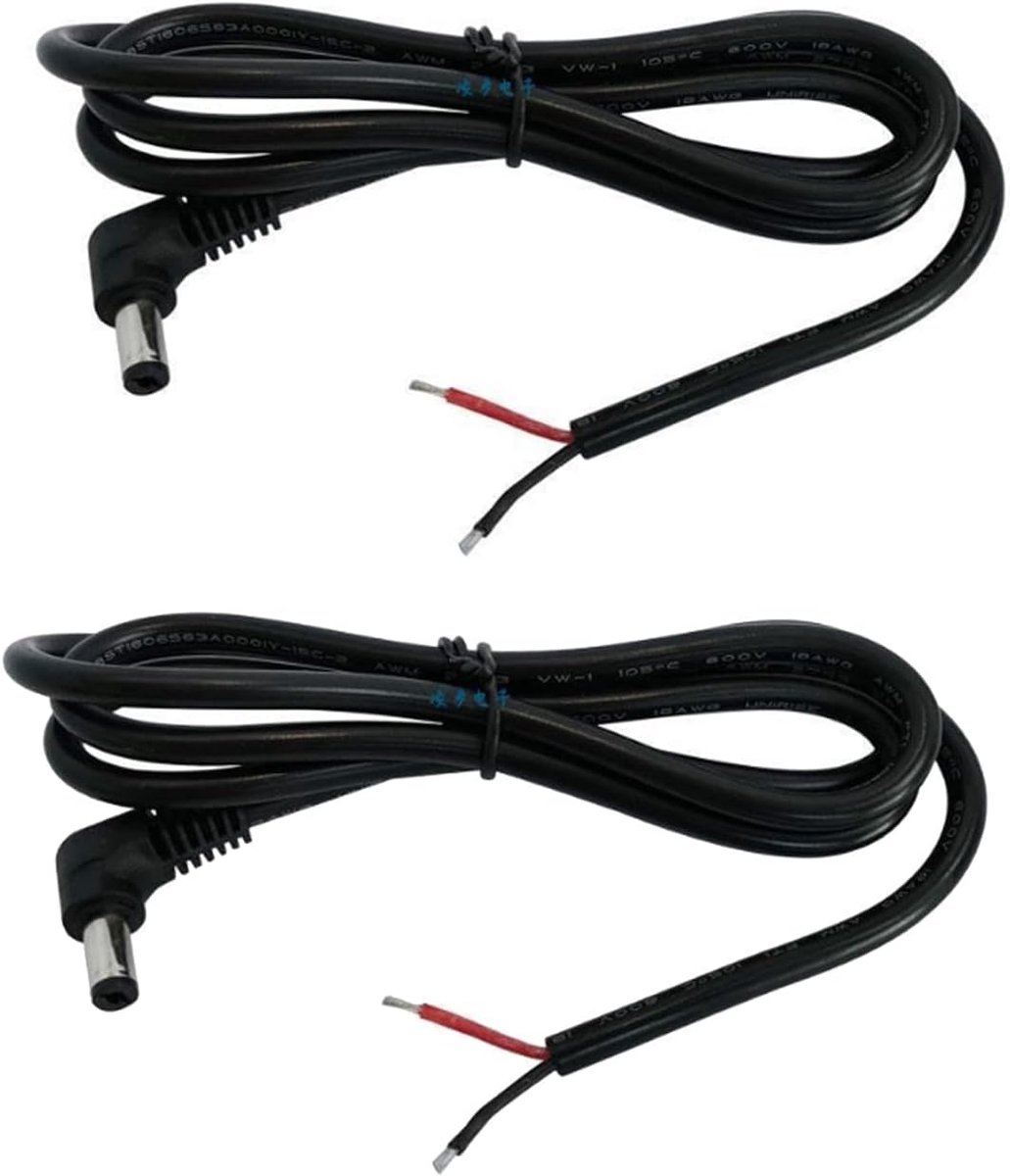 2 stuks DC-verlengkabel, 5,5 mm x 2,1 mm, 90 graden DC power pigtails kabel, gelijkstroom, verlengkabel, haakse stroomkabel, vervanging gelijkstroomstekker voor monitoren, ledstriplicht