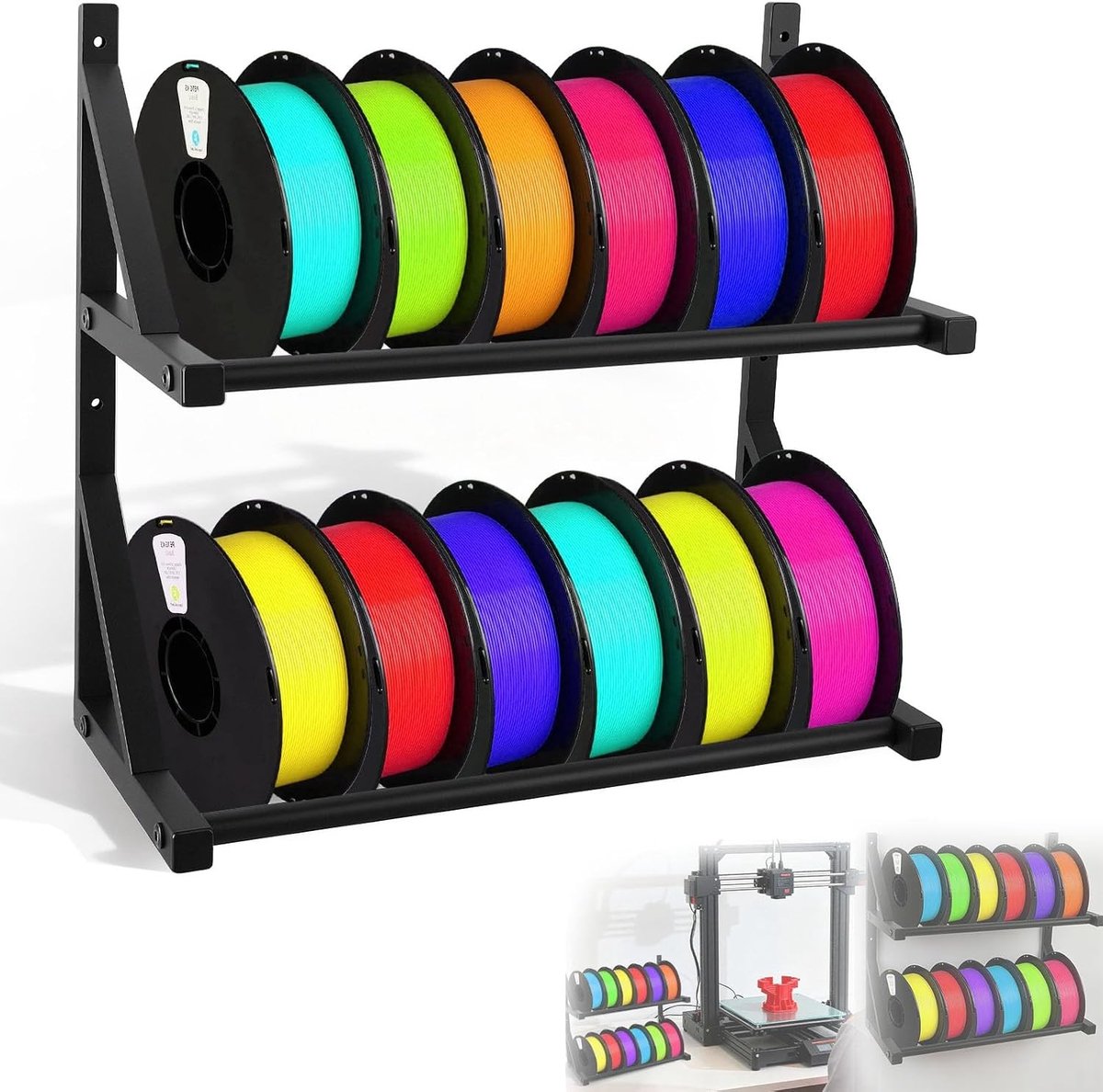 Opslag voor 3D Printer Filament, Wandmontage Rack met 2 Lagen, 43 x 21 x 40 cm, Ideaal voor PLA/ABS/TPU/Nylon, 3D Printer Accessoires en Werkplaatsorganisatie