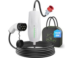 EV-oplader Type 2 draagbare EV-auto's Thuislaadstation Wallbox met draagtas voor alle elektrische voertuigen en plug-in hybride auto's Max 11kW 16Amp 6 meter lang 3-fasen CEE-stekker