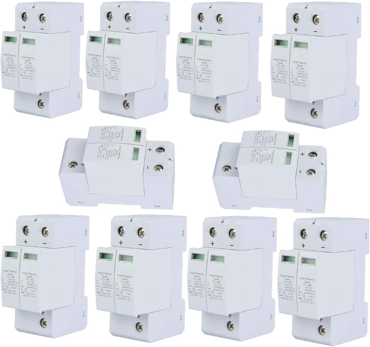 10 stuks DC Solar overspanningsbeveiliging 2P overspanningsbeveiliging DC fotovoltaïsche bliksembeveiliging laagspanningsafleider (10 stuks 2P20KA)