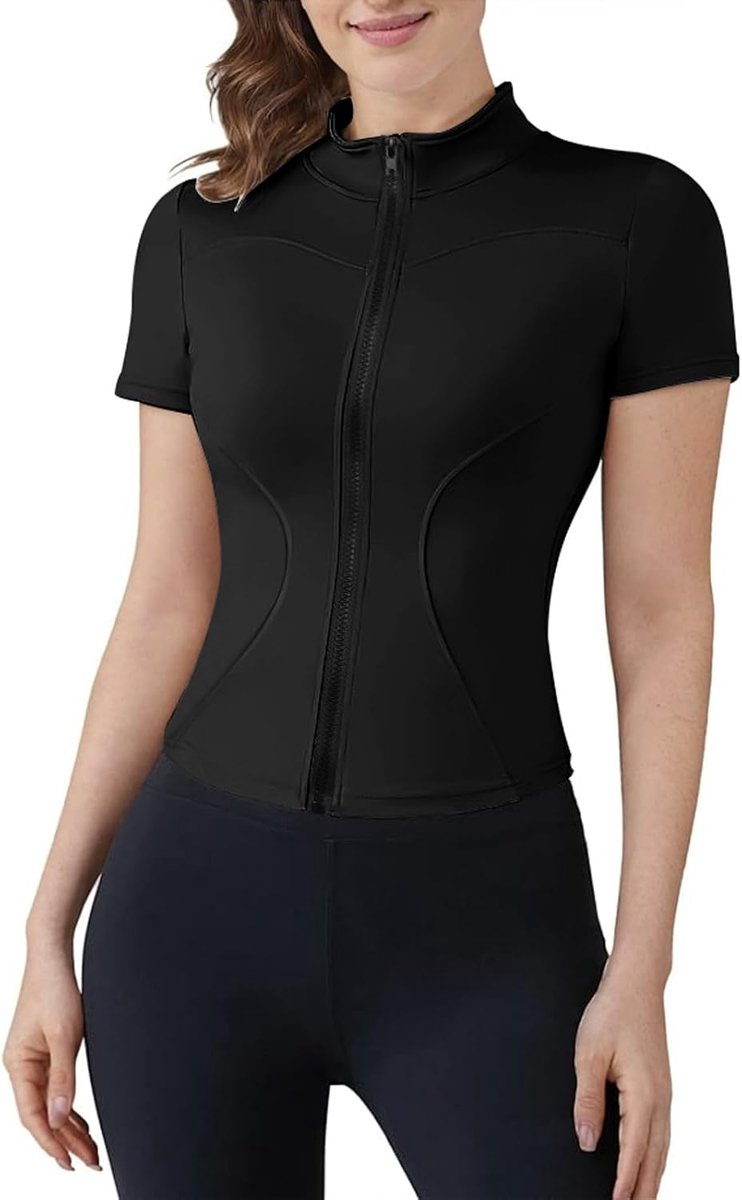 flintronic Hardloopjack voor dames, gymtops, sportshirt, slim fit, ademende activewear voor fitness, workout, yoga, crop tops