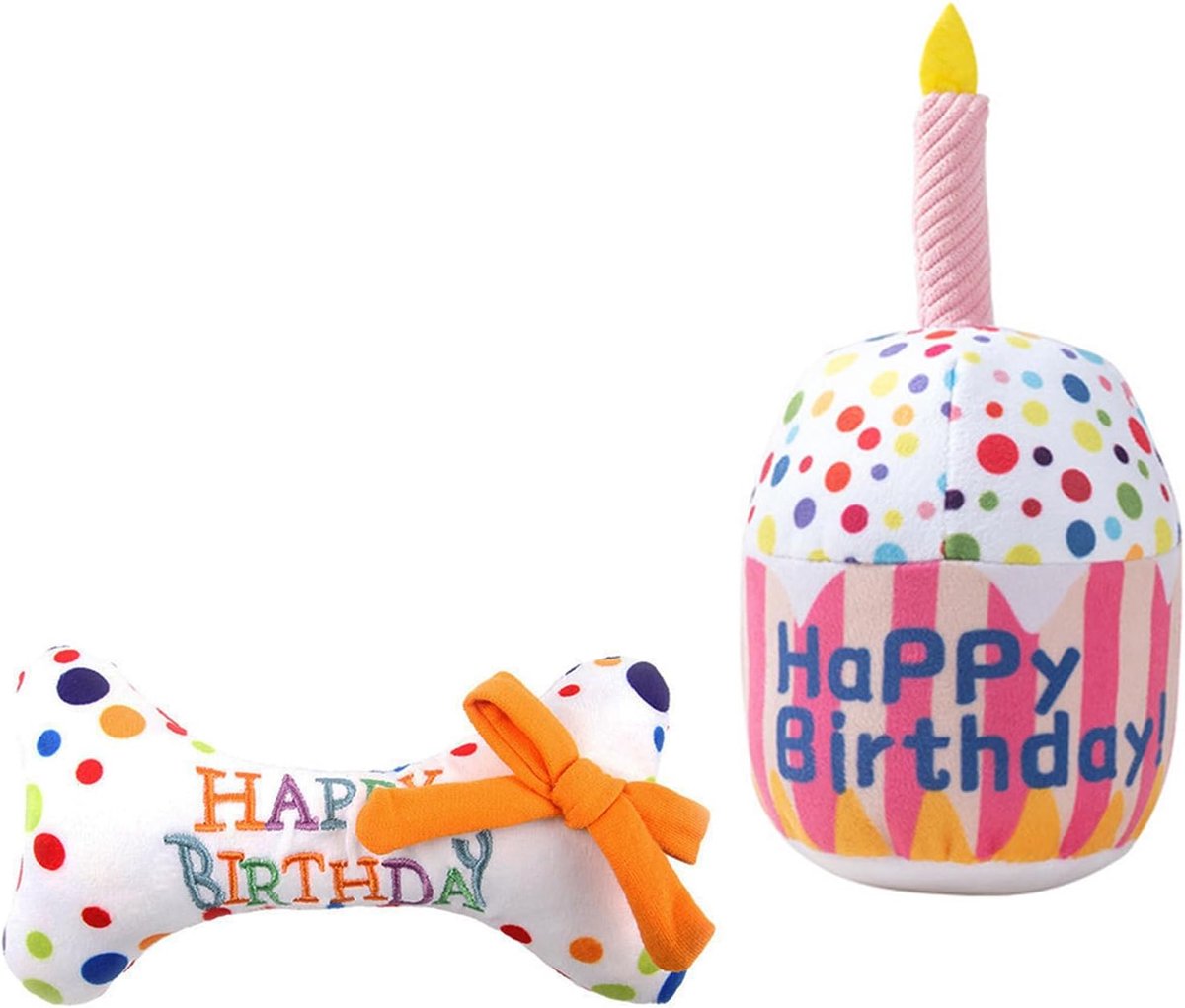 2 stuks verjaardagsspeelgoed voor honden, zacht pluche speelgoed, verjaardagstaart voor puppy's, interactief piepspeelgoed, verjaardagscadeau voor puppy's