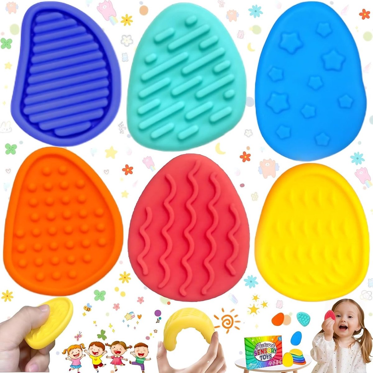 Zes Stuks Silicone Speelgoed voor Sensorische Stimulatie, Textuur Speelgoed voor Kinderen met Autisme, Zacht Speelgoed voor Ontspanning en Ontwikkeling