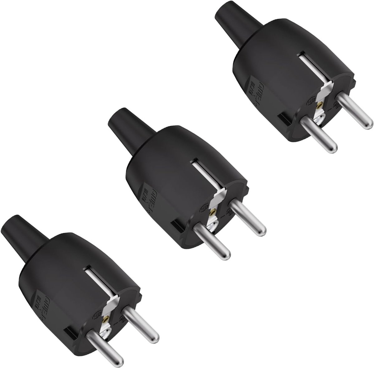 stekker 3 stuks, 250V 16A, stroomstekker met trekontlasting, geaarde stekker voor kabel 1,5 mm², zwart