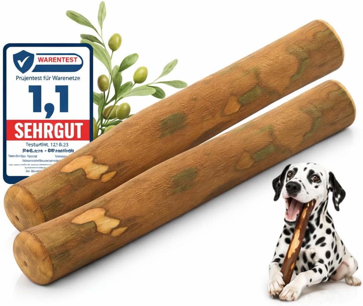 olijfhout voor honden met zalmolie • kauwhout als hondenspeelgoed • geïmpregneerde kauwstaaf • lange speelplezier, tandverzorging en kauw-plezier • maat: L (221-450g) • Voor grote honden • 2