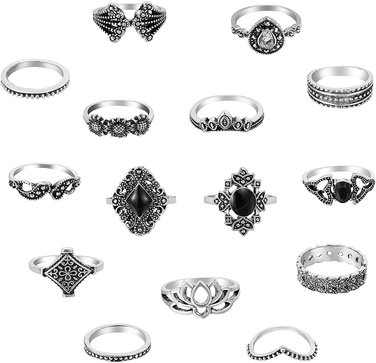 Ringenset voor mannen en vrouwen, stapelbare Boho Chunky Emo