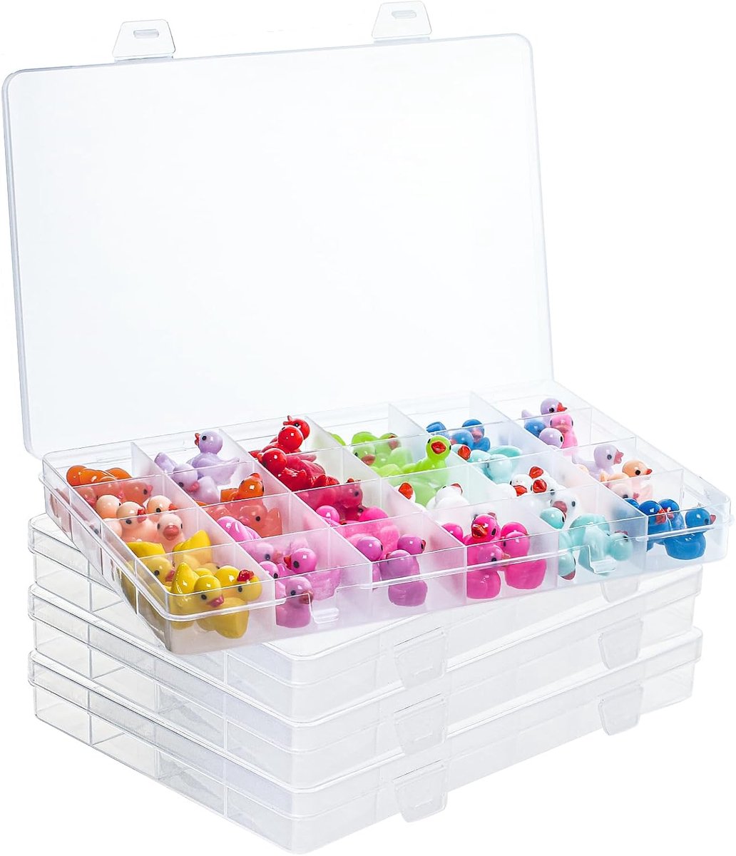 SnelShoppen - Plastic Opbergdoos met 24 Verdelers - Multifunctionele Organiser voor Sieraden, Oorbellen en Kleine Accu's - Transparante Opbergbox - Ve