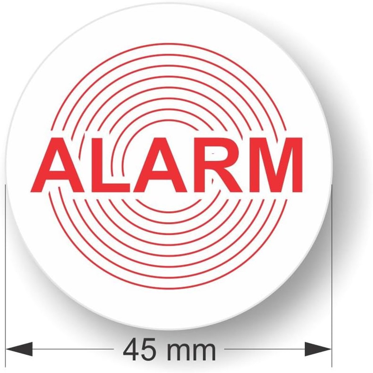 SnelShoppen - Sticker 'Alarm' Lettering Geschikt voor Buiten Gebruik, UV- en Regenbestendig, Rond, 45 mm, Herbruikbaar, Perfect voor Tuin, Kampen en V