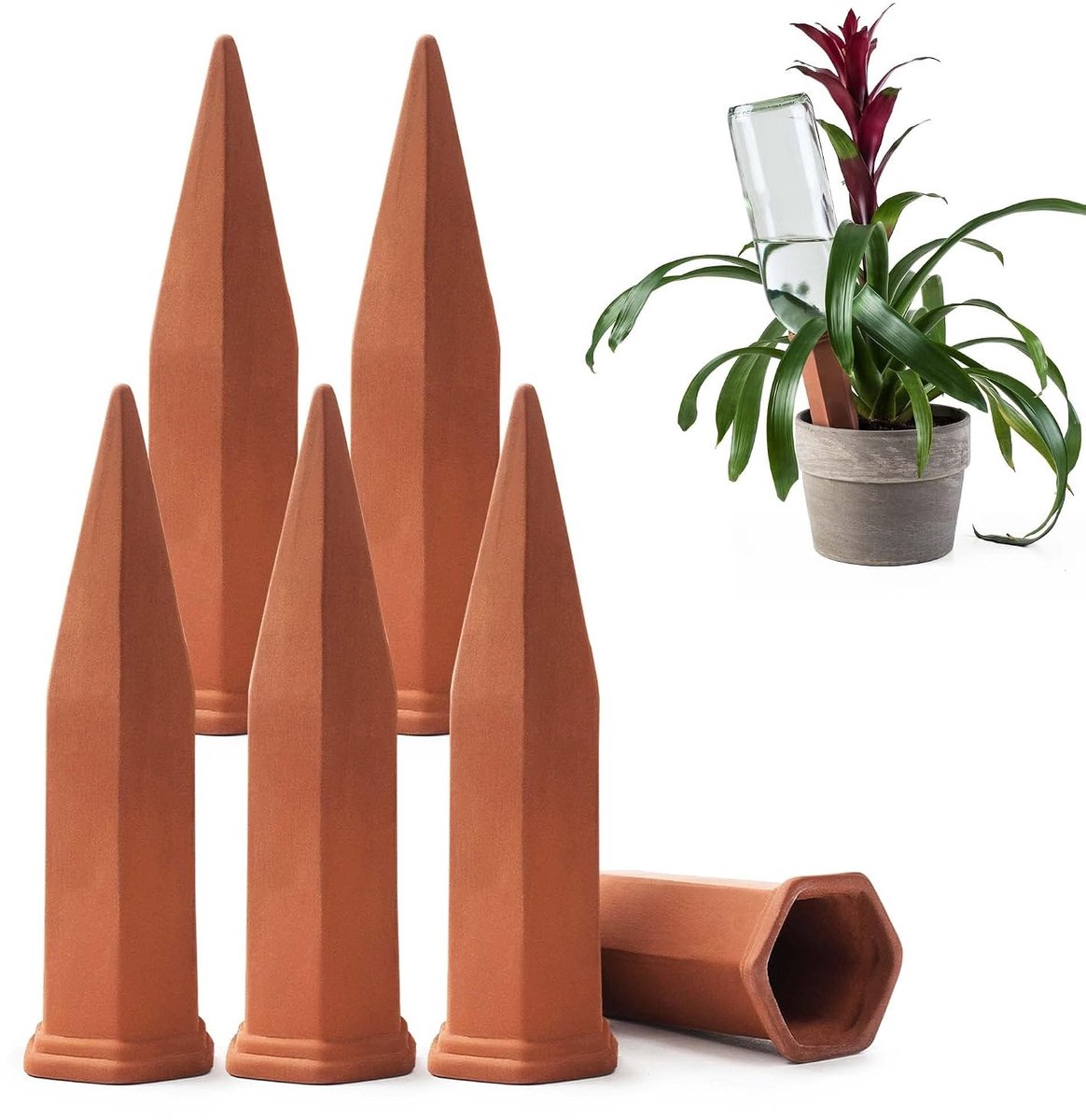 Bobypet - Waterdruppelaar planten - Bewateringssysteem planten - Zelfbewateringssysteem - Terracotta - Keramiek - Set van 6 - Automatisch - Voor vakantie en kamerplanten - Binnen en buiten - 18cm - Aardse tinten