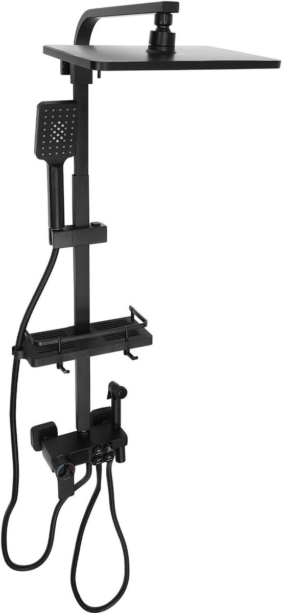Regendouche Thermostatisch Systeem - Douchesysteem Inbouw - Comfortabel Douchen - LCD Temperatuurweergave - 73-116 cm - Zwart