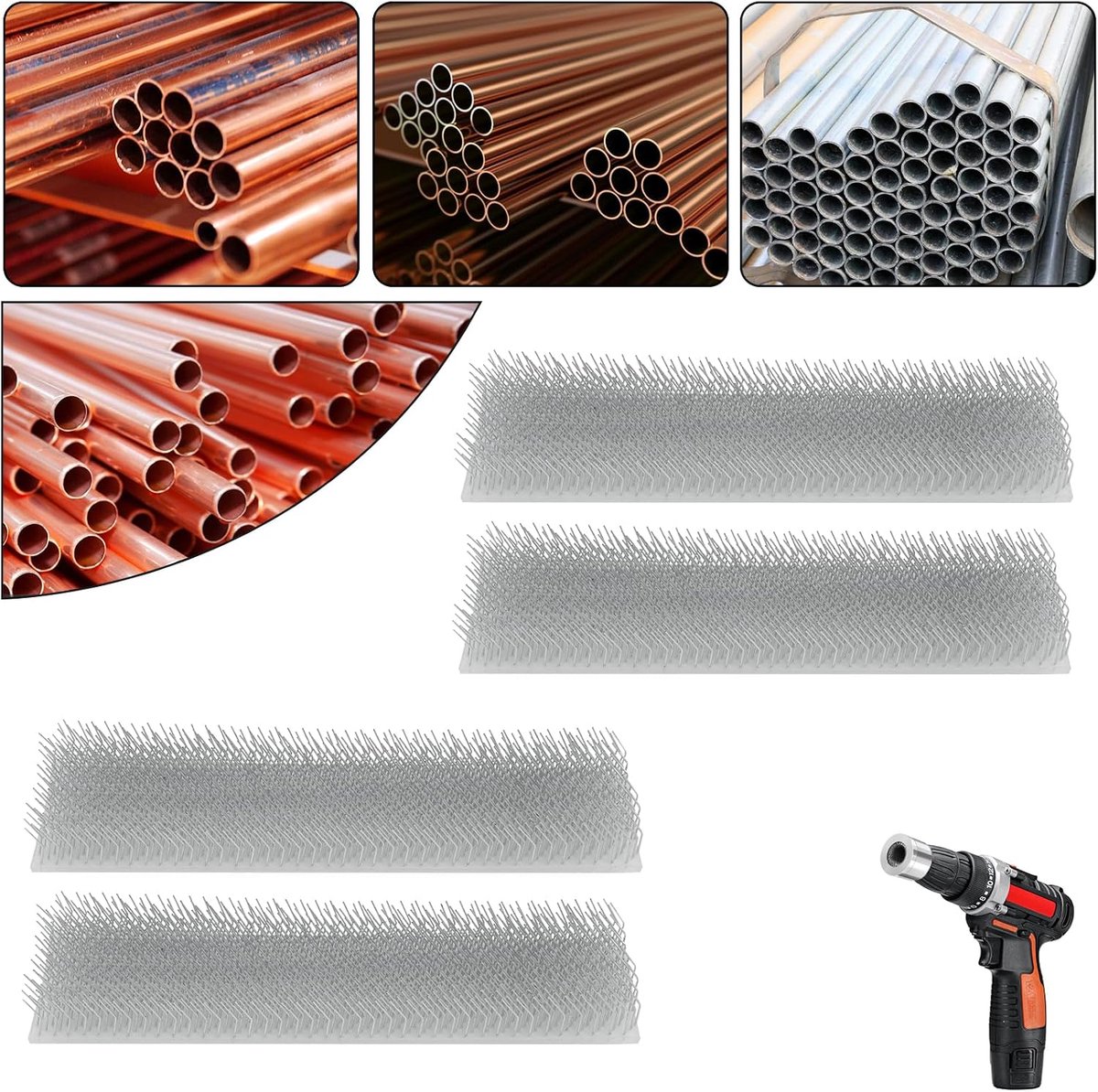 SnelShoppen - Interchangeable borstels 4 stuks, 15 mm, Staal, Roestvrij staal, Recht staal, Vervangbare borstels voor het reinigen van metalen buizen