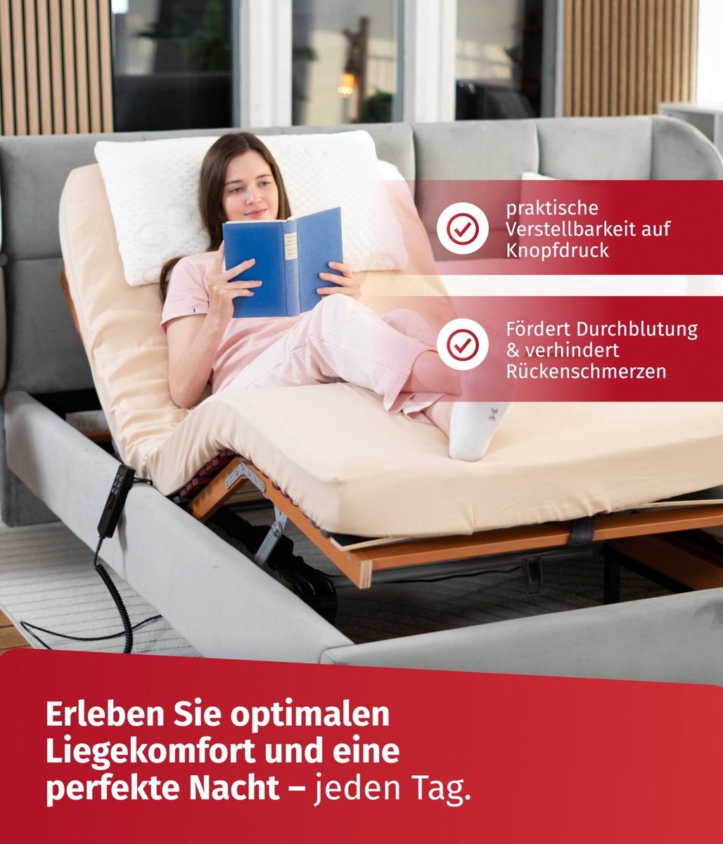 SnelShoppen - Elektrisch verstelbare lattenbodem 140 x 200 cm met 7 zones, 44 latten, afstandsbediening, hoofd- en voeteneinde verstelbaar, comfortabe