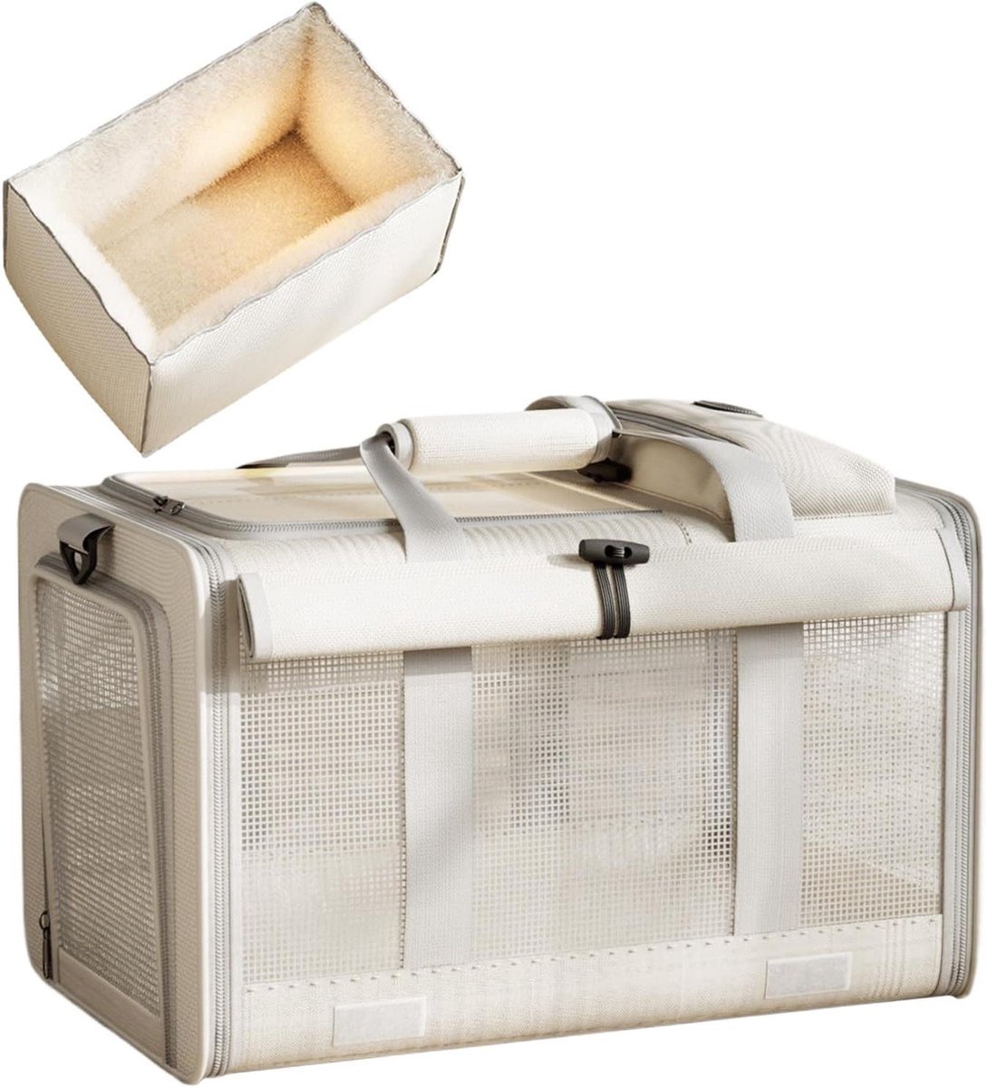 Transportbox Katten - Reistas Huisdieren - Veilig Vervoeren - Ademende Ventilatie - 47 x 30 x 29 cm - Crèmekleurig