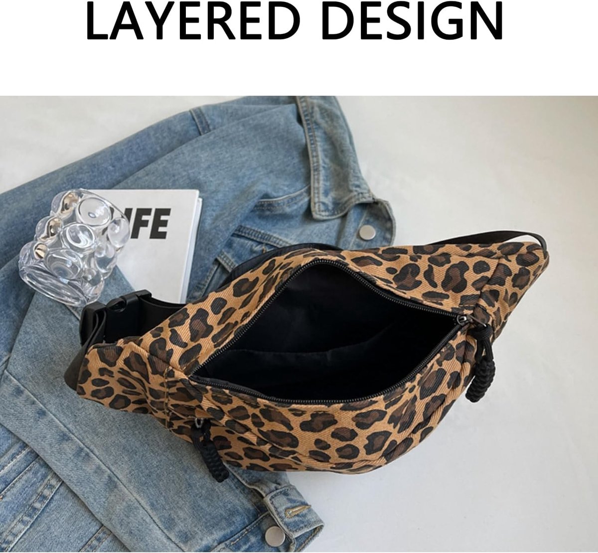 Leo Tas voor dames, modieuze schoudertas van nylon met luipaardpatroon, verstelbare riem en groot vak, voor vrije tijd, winkelen en festival