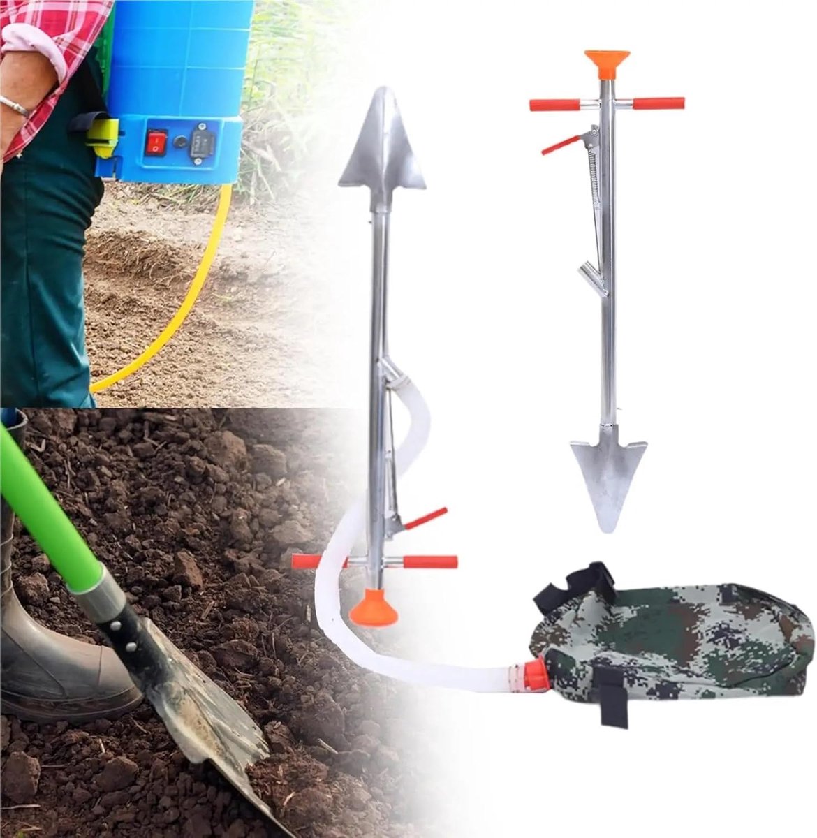 Meststofstrooier - Zaadstrooier Applicator - Planten Bemesten - Met Schop Functie - 85 cm - Zilver