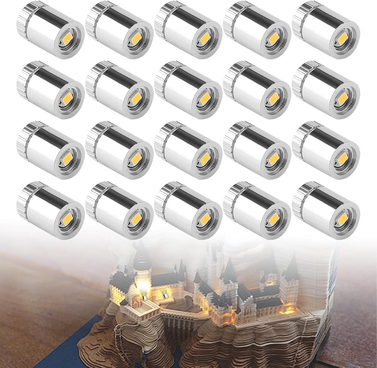 20 stuks mini-ledverlichting, warmwit, kleine ledlampen met batterij, mini led-spot voor poppenhuisverlichting, mini-lamp draadloos, led-spot batterij voor knutselen en decoratie