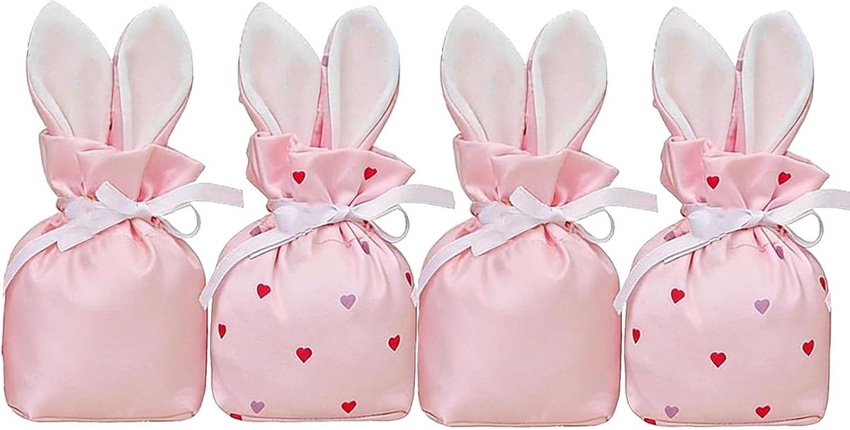 4 stuks paaszak, stoffen geschenktas, haas, roze paashaas paaszak om