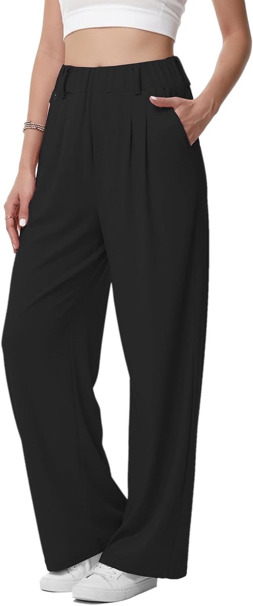 damesbroek met hoge taille, losse palazzo-broek, werkbroek met brede