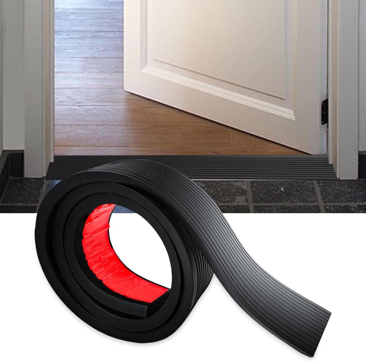 1M x 8cm x 2,5cm, belastbaar tot 800 kg, Zelfklevende Rubberen Drempelramp, Voor 2,5cm Hoogteverschil Deurdrempel, Geschikt voor Rolstoel, Kinderwagen en Zuigrobot (Zwart)