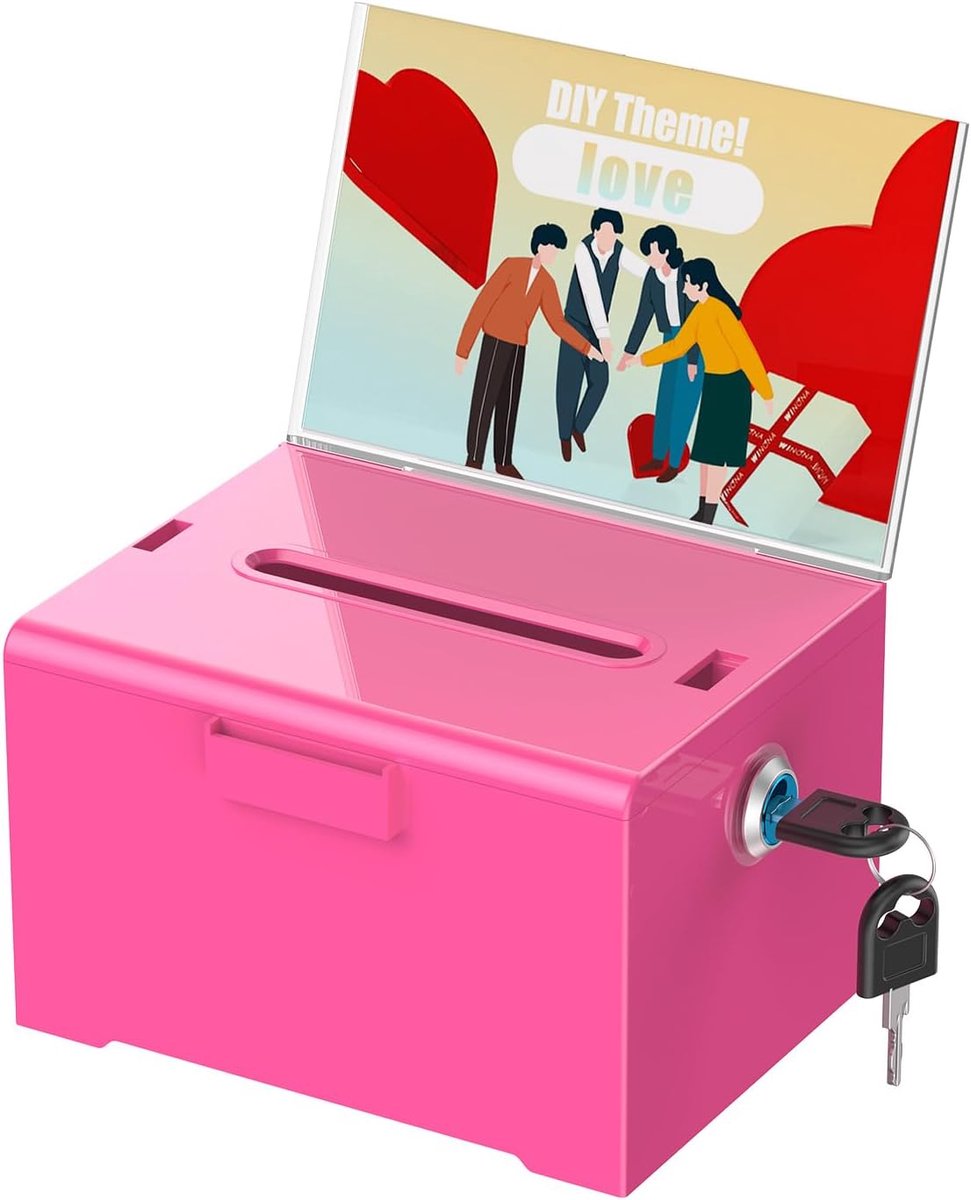 Donatiebox van acryl met slot en schildhouder, groene stembus met