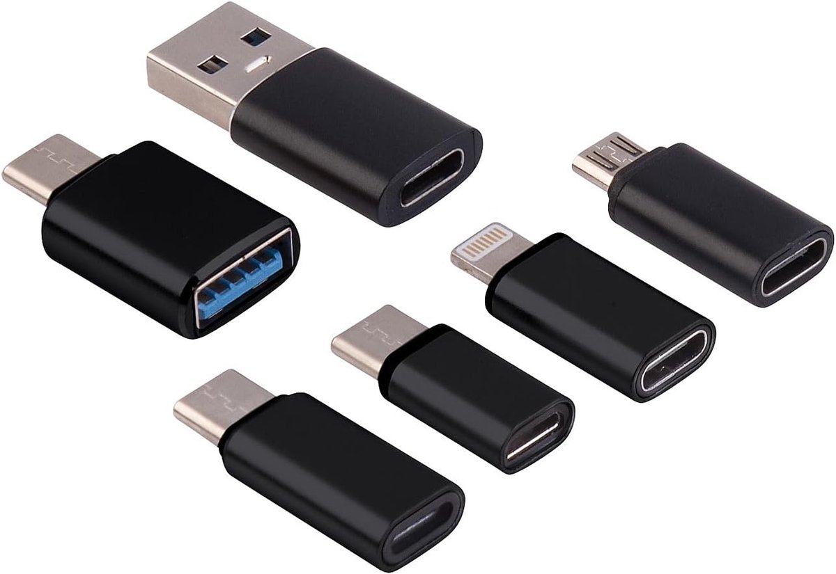 6-delige USB-adapterset, OTG-USB, Lightning, 60 watt PD