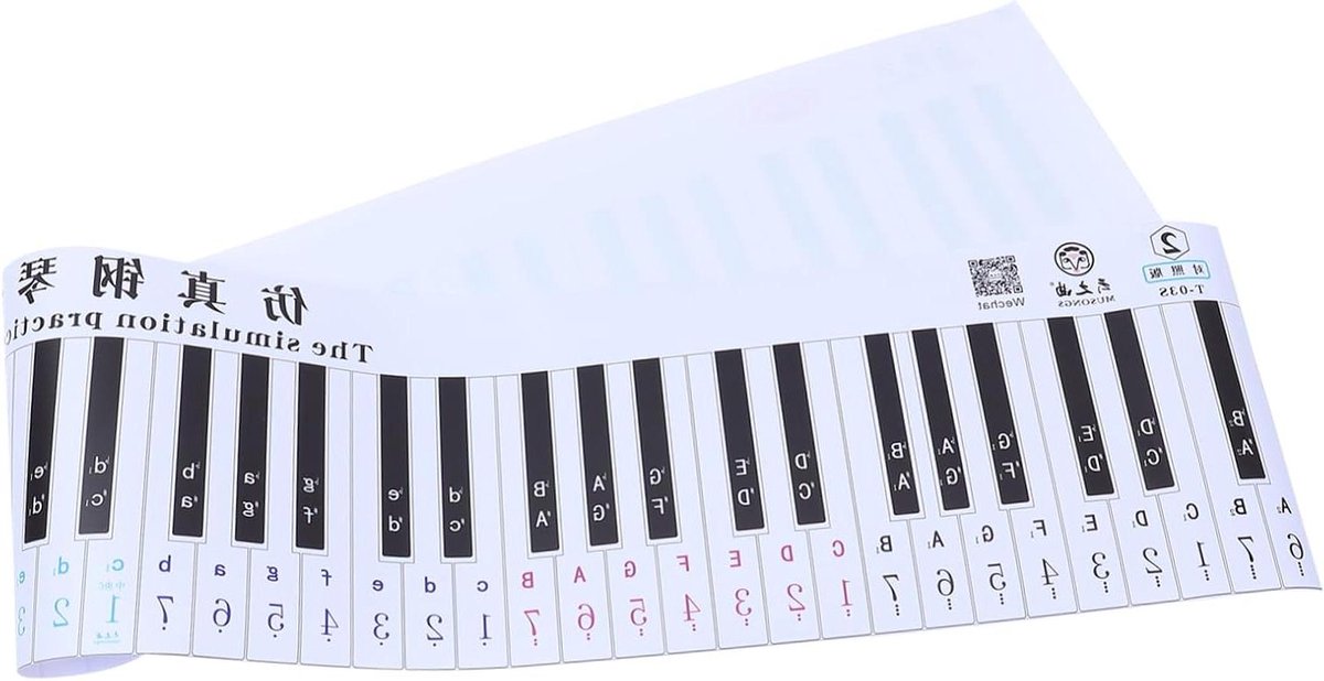 Piano Oefenpapier - Toetsenbord Oefenvel - Piano Leren - 88 Toetsen Diagram - 119.5 x 19.5 cm - Rood