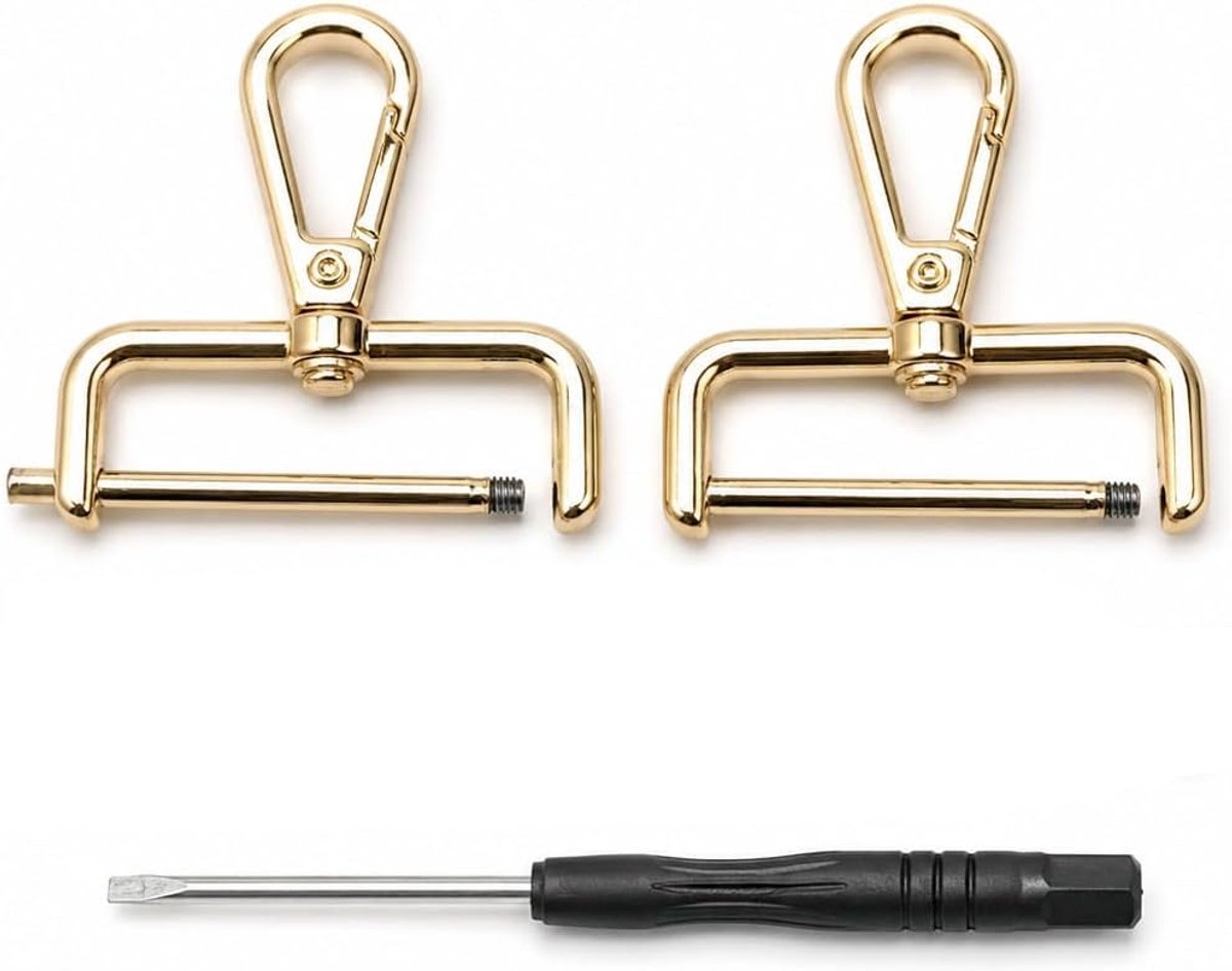 2 stuks metalen sluithaken, goudkleurig, 38 mm, karabijnhaak voor doe-het-zelfprojecten, met schroevendraaier, voor reparatie van tassen, sleutelhangers of halskettingen, robuuste kwaliteit