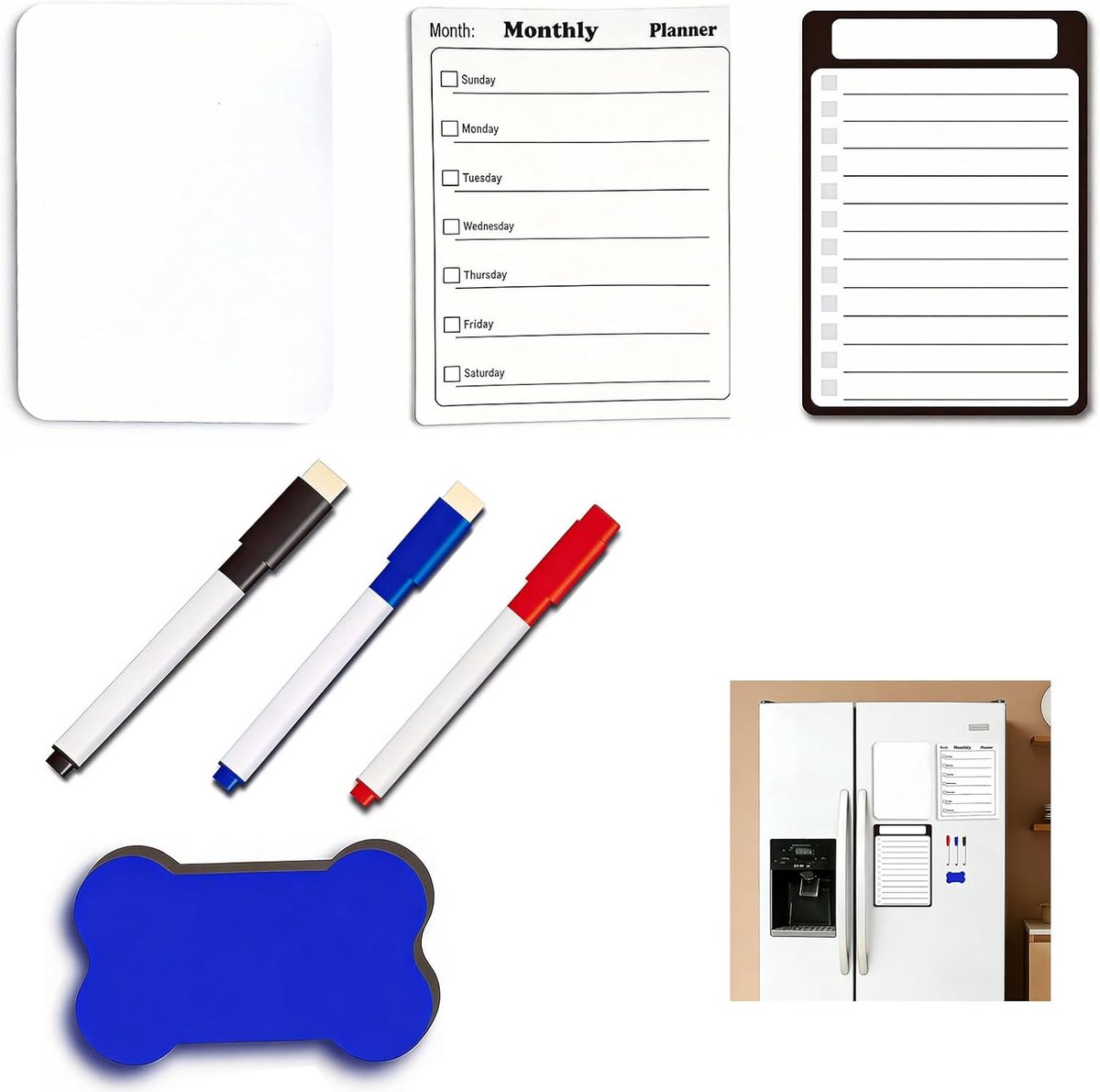 Magnetische whiteboards, weekplanner, afwisbaar, A5-formaat, met 3
