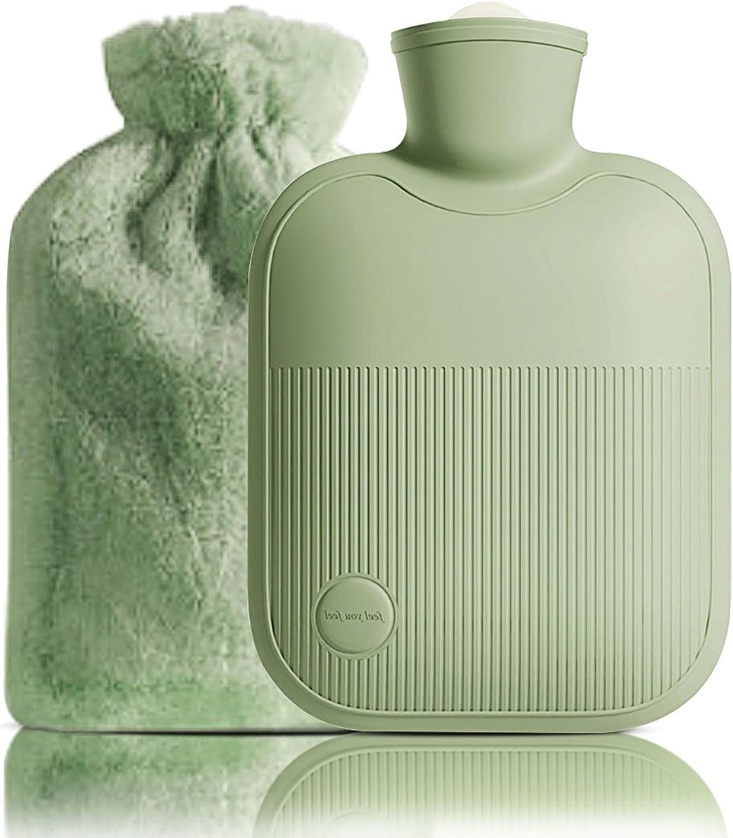 Warmwaterkruik met hoes - Warmwaterzak Kruik - Pijnverlichting - Houdt warmte tot 8 uur - 2000 ml - Groen