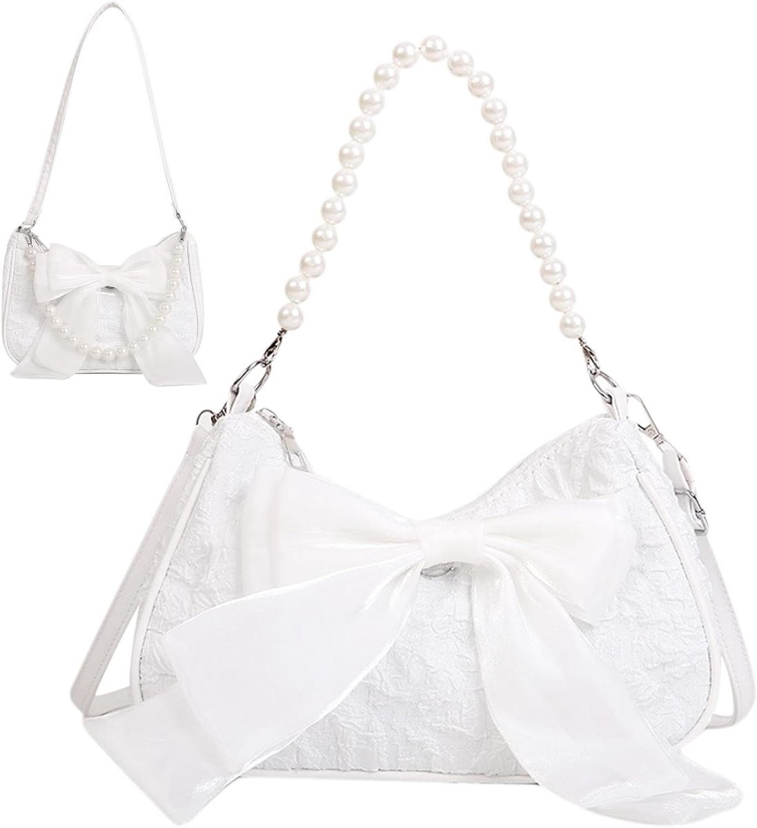 Dames Schoudertas - Handtas Meisjes - Dagelijks Gebruik - Afneembare Strik - 25.5 x 15.5 x 8 cm - Wit