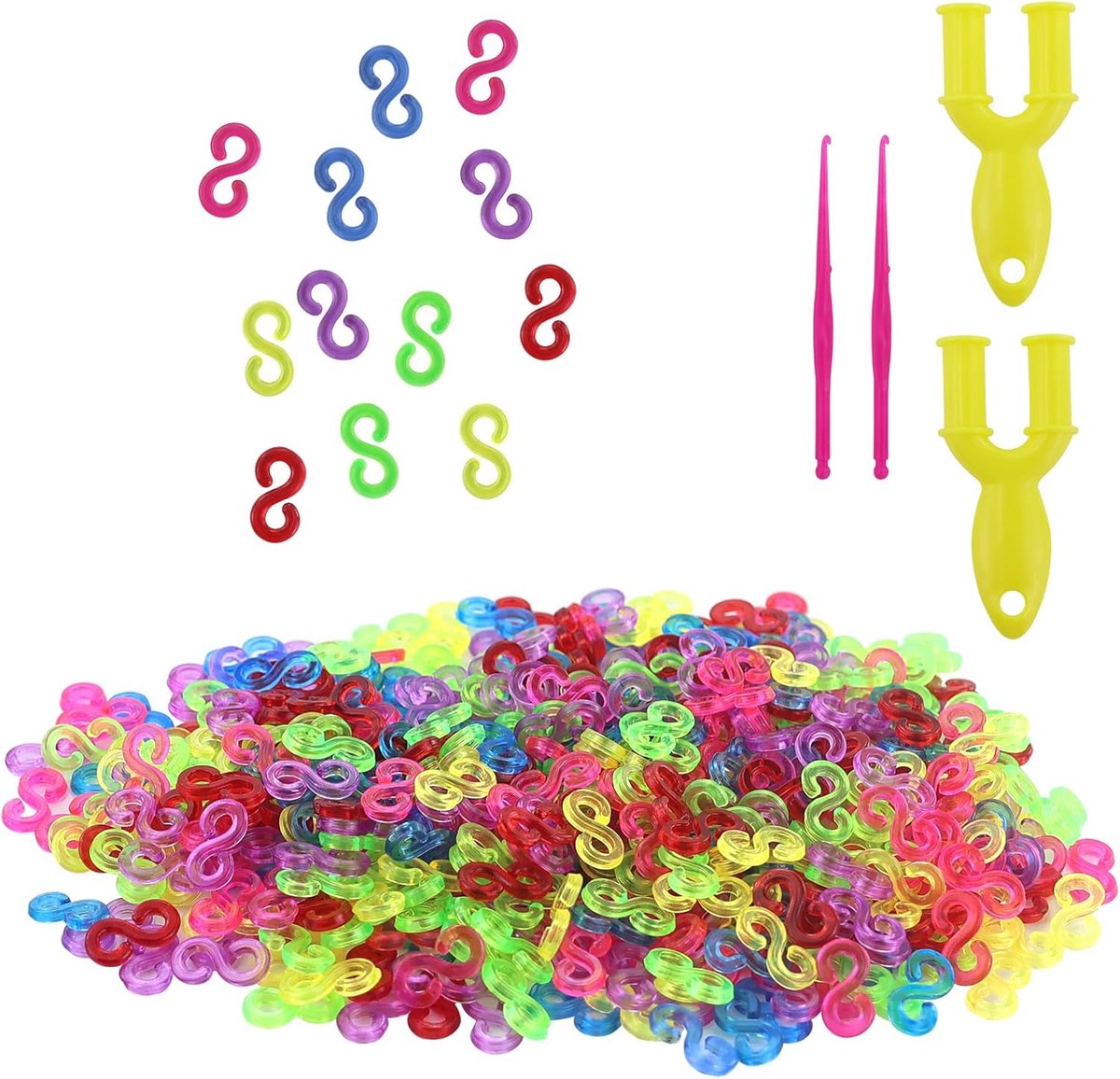 Loom Bandsluitingen, 1000 stuks kleurrijke S-clips, kunststof
