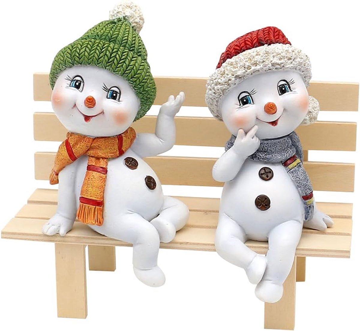 Sneeuwkind met muts en sjaal in rood-groen als randzitter in set van 2, L/B/H per figuur 6,5 x 6,5 x 12 cm, 12 cm
