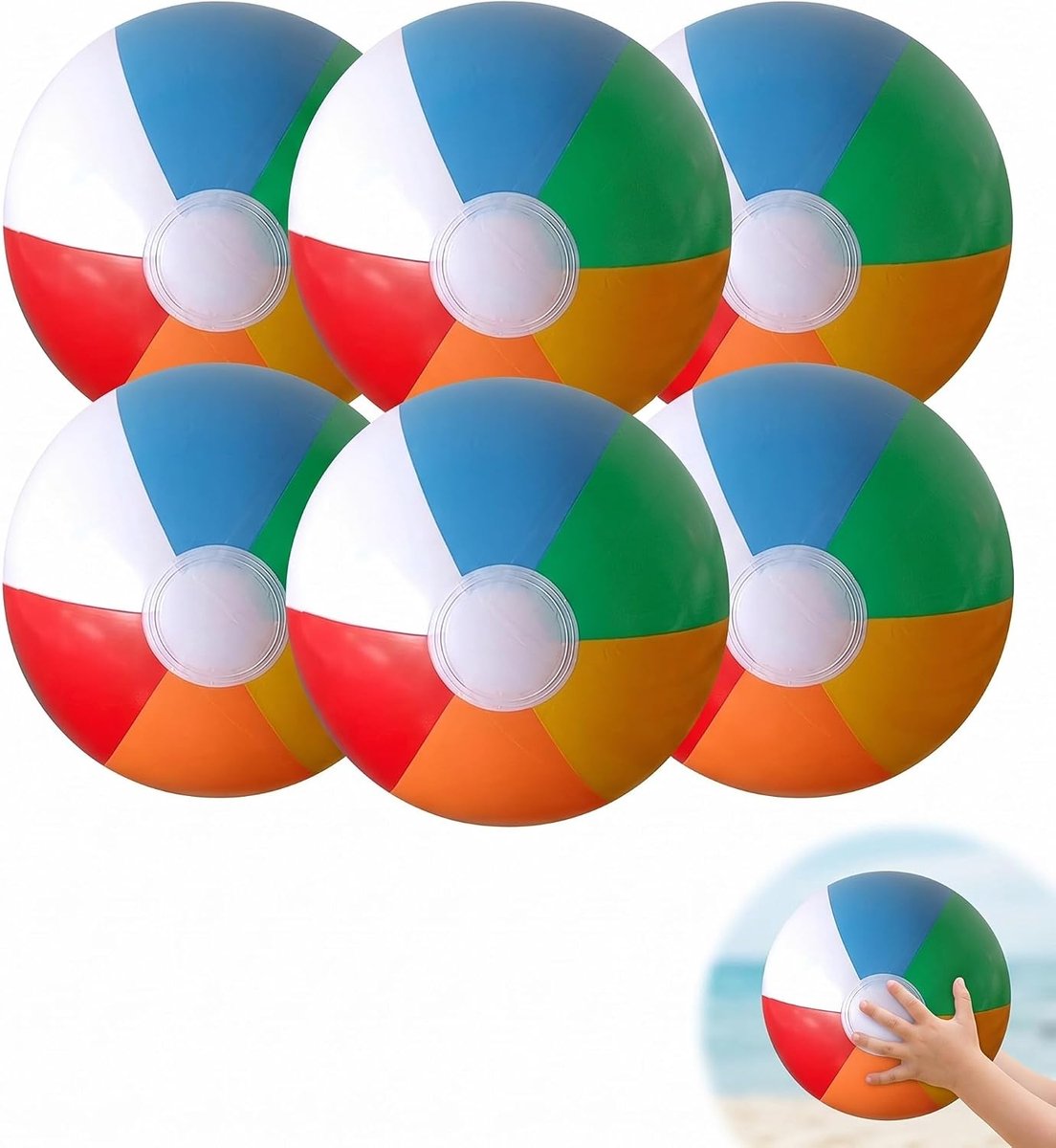 strandballen, 6 stuks, 23 cm, duurzaam en eenvoudig op te blazen waterspeelgoed voor zwembad en zand, veilig ontwerp voor feestjes en kinderspelletjes.