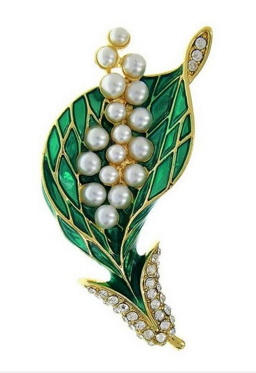 Broche met bloem, lelietje-van-dalen, staal en parels., Roestvrij
