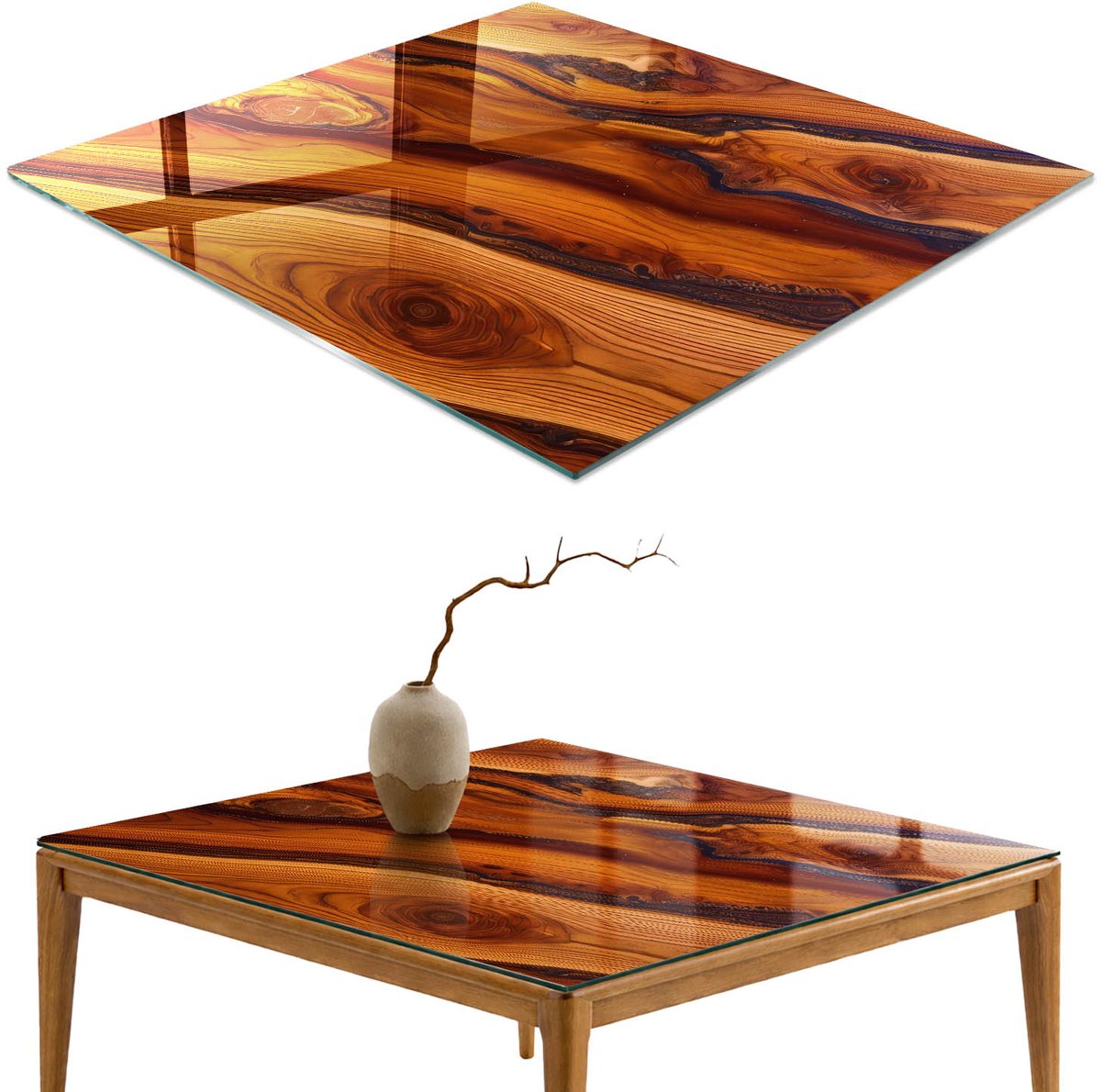 ArtPrintCave Houtnerf Glazen Tafelblad - 50x50 cm - Tafelblad Vierkanten - Bruin Eettafel Met Glasplaat - Natuur Terrastafel