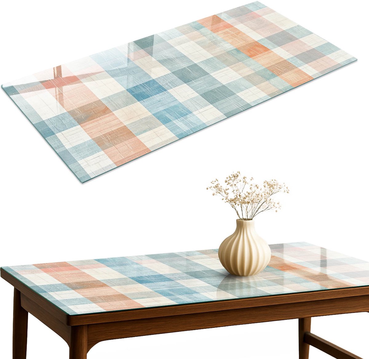 ArtPrintCave Pastel patchwork Glazen Tafelblad 120x60 cm - Tafelblad Rechthoek - Beige Tafelblad Glas - Achtergronden en patronen Terrastafel