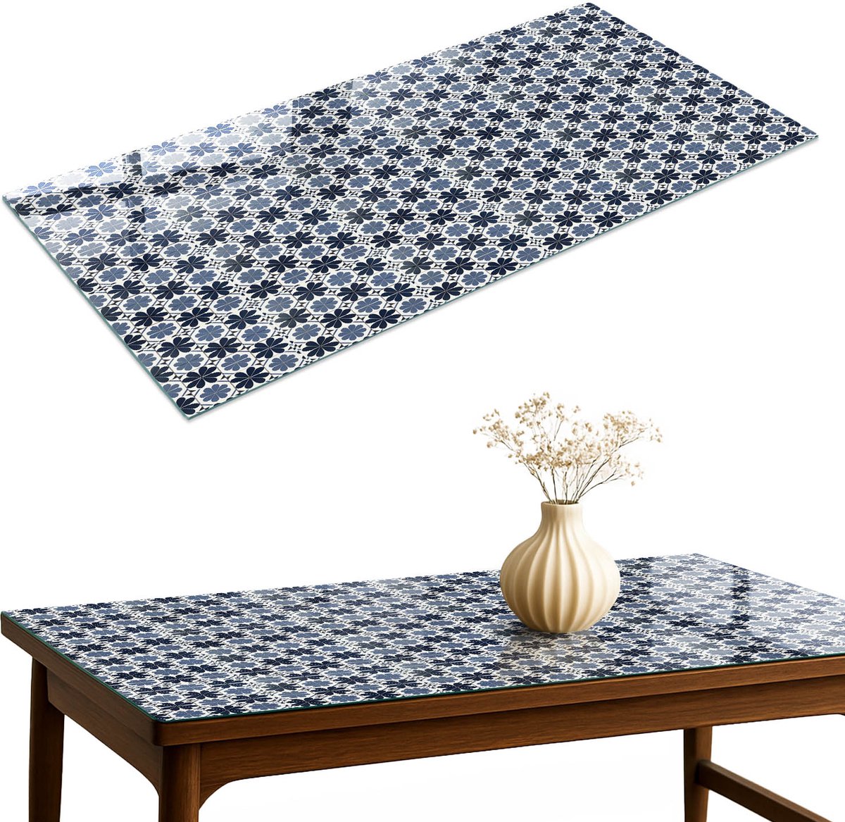 ArtPrintCave Blauwe bloemen Glazen Tafelblad 120x60 cm - Tafelblad Rechthoek - Blauw Glasplaat - Achtergronden en patronen Glasplaat
