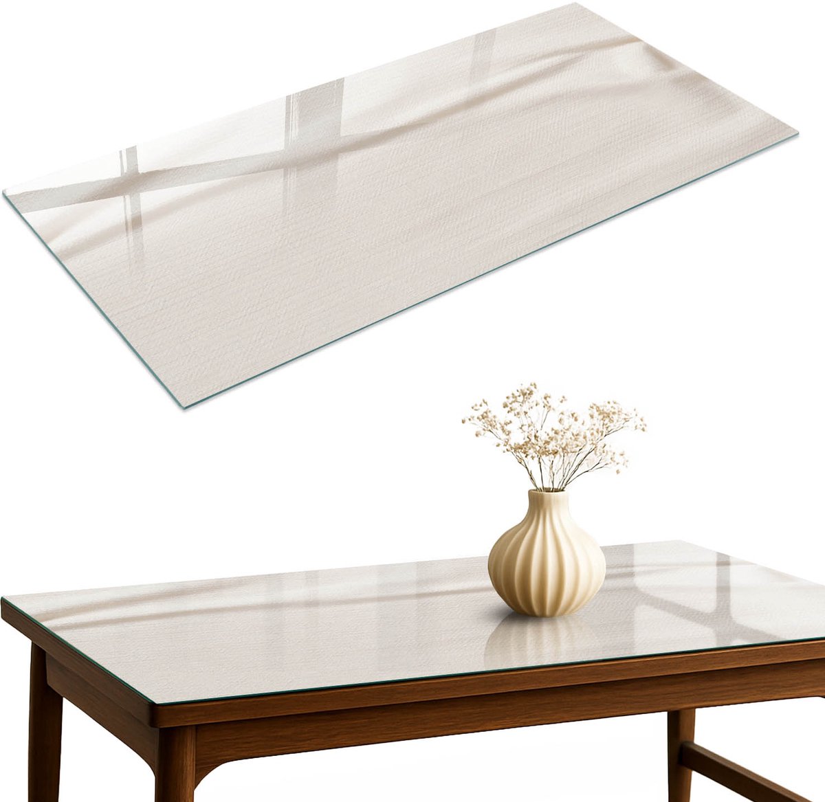 ArtPrintCave Romige elegantie Glazen Tafelblad 120x60 cm - Tafelblad Rechthoek - Romig Keukentafel - Teksten Eettafel Met Glasplaat