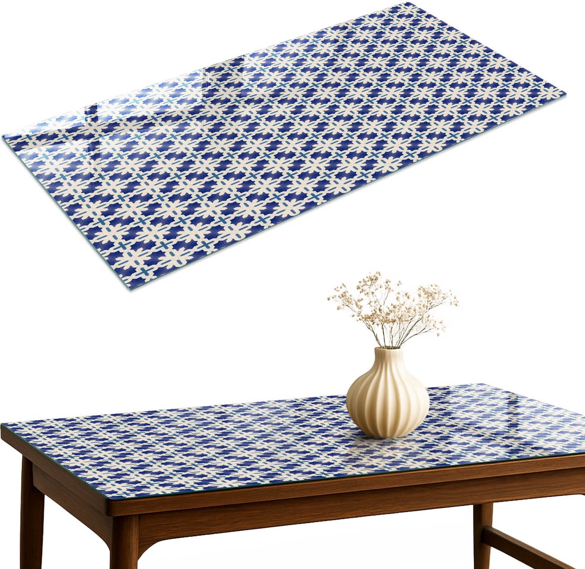 ArtPrintCave Geometrische elegantie Glazen Tafelblad 120x60 cm - Tafelblad Rechthoek - Marine Glasplaat - Geometrie Terrastafel