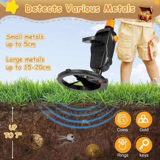 Kindermetaaldetector, IP66 Waterdicht, Vouwbaar Ontdekkingsapparaat met Zoekspoel, LCD Scherm en Geluidsweergave, Lichtgewicht en Draagbaar voor Buitenavonturen — afbeelding 2