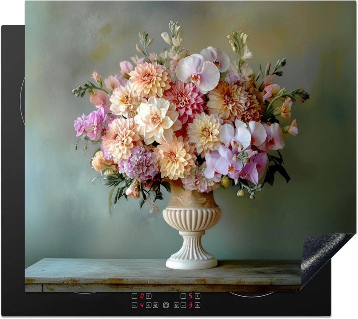SnelShoppen - Inductie Bescherming 60x52cm Keuken Decoratie Kookplaat Beschermer Antislip Mat - Orchidee - Boeket - Vaas - Bloemen