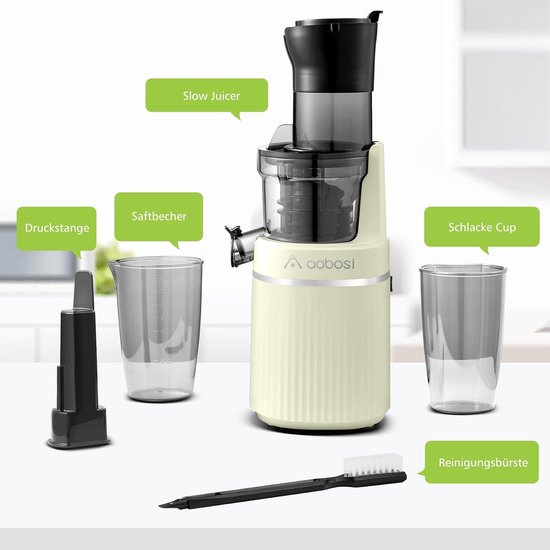 SnelShoppen - Slow Juicer voor Hele Fruit en Groenten BPA Vrij Elektrische Juicer met 80 mm Opening, Stille Motor, Testwinnaar met Terugloopfunctie in — afbeelding 4