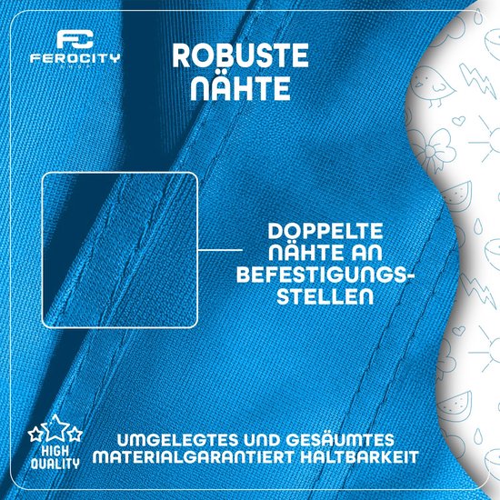 Details van de vlag met dubbele, robuuste stiksels aan de randen voor extra duurzaamheid.