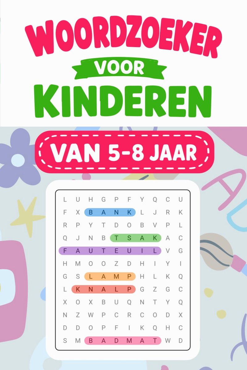 Woordzoeker voor kinderen 5-8 jaar - grote letterpuzzels - vol plezier en avontuur - stimuleert woordenschat - SnelShoppen