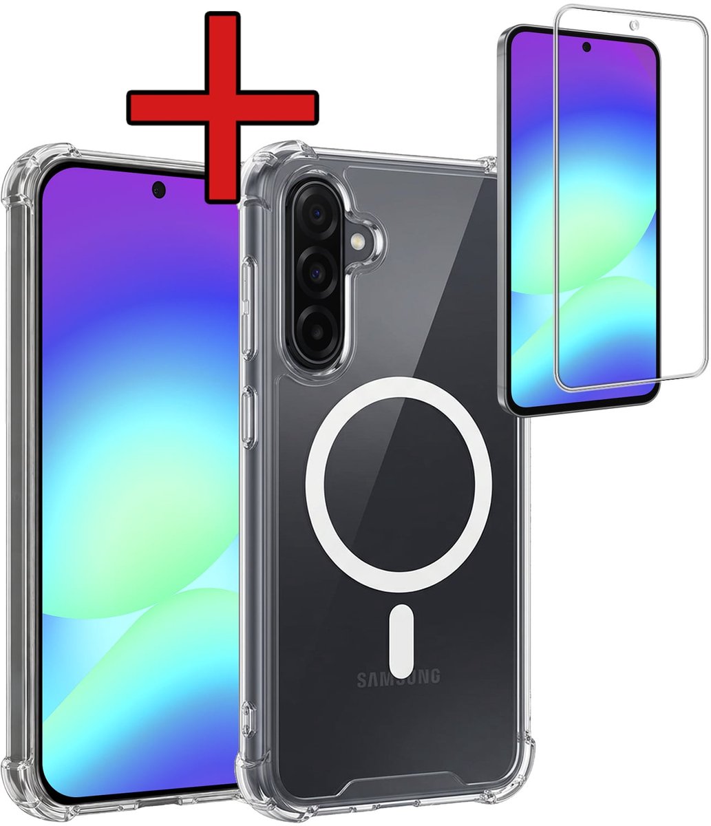 Hoesje - Met Screenprotector - Geschikt voor Samsung Galaxy A56 - Magsafe Compatible - Sterk & Shockproof - Shock Proof Case - Back Cover - Telefoon Hoes - Telefoonhoes - Transparant